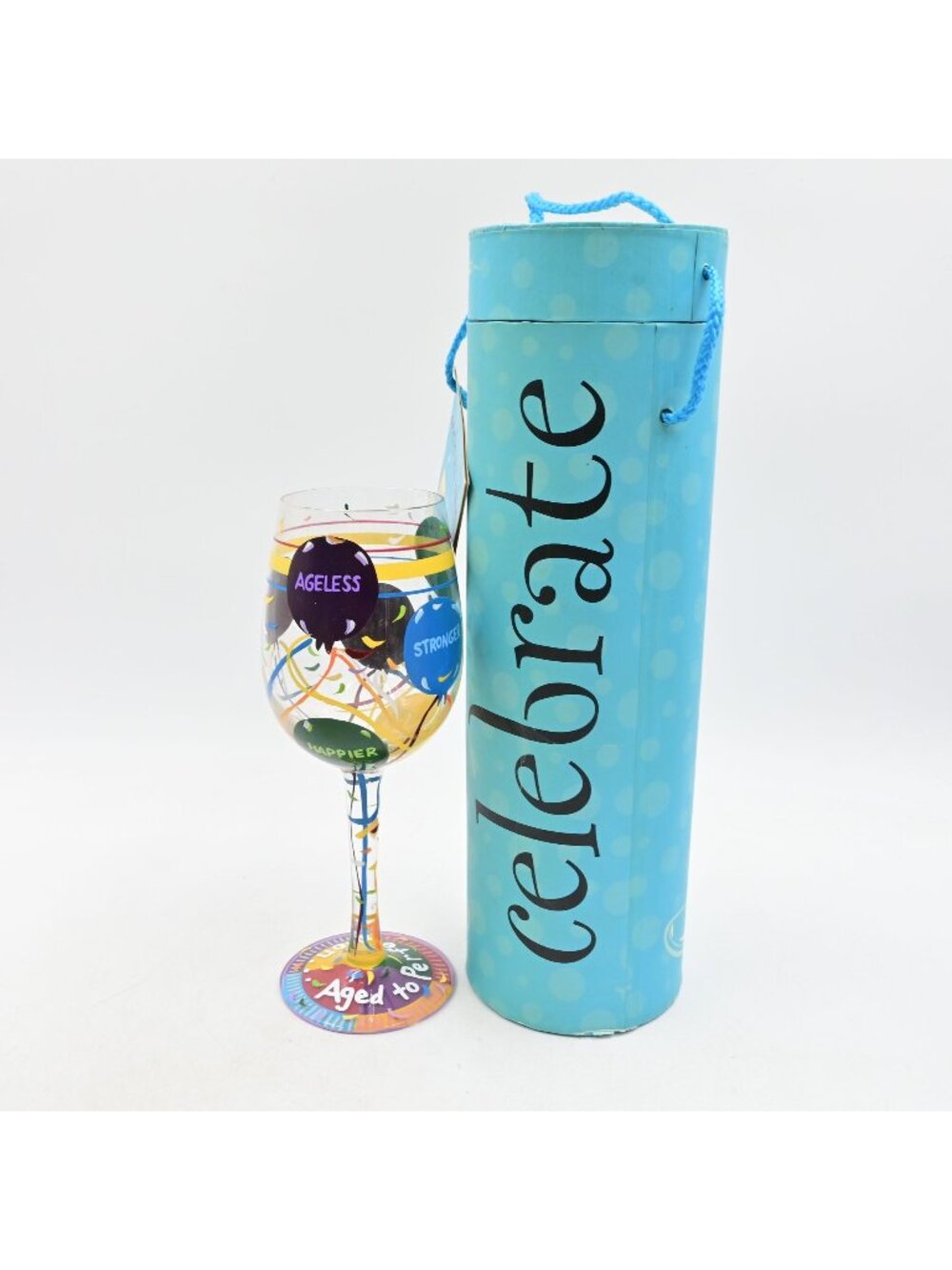 Lolita Aged to Perfection Birthday Wine Glass Artisan Hand Painted with Box